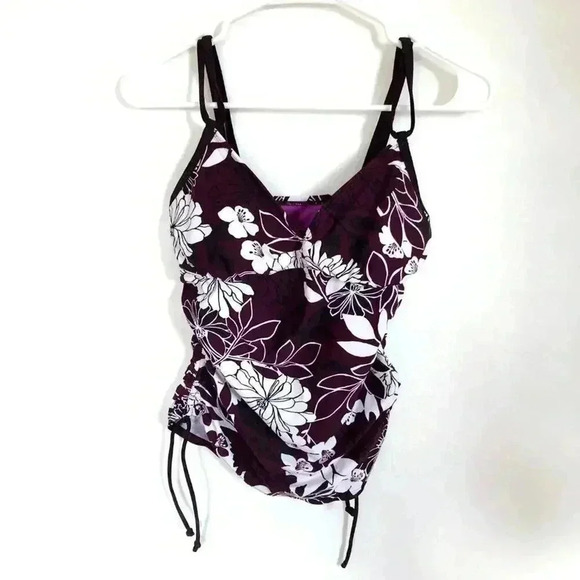 Athleta Purple Floral Ruched Tankini / Bikini Top - Picture 2 of 10
